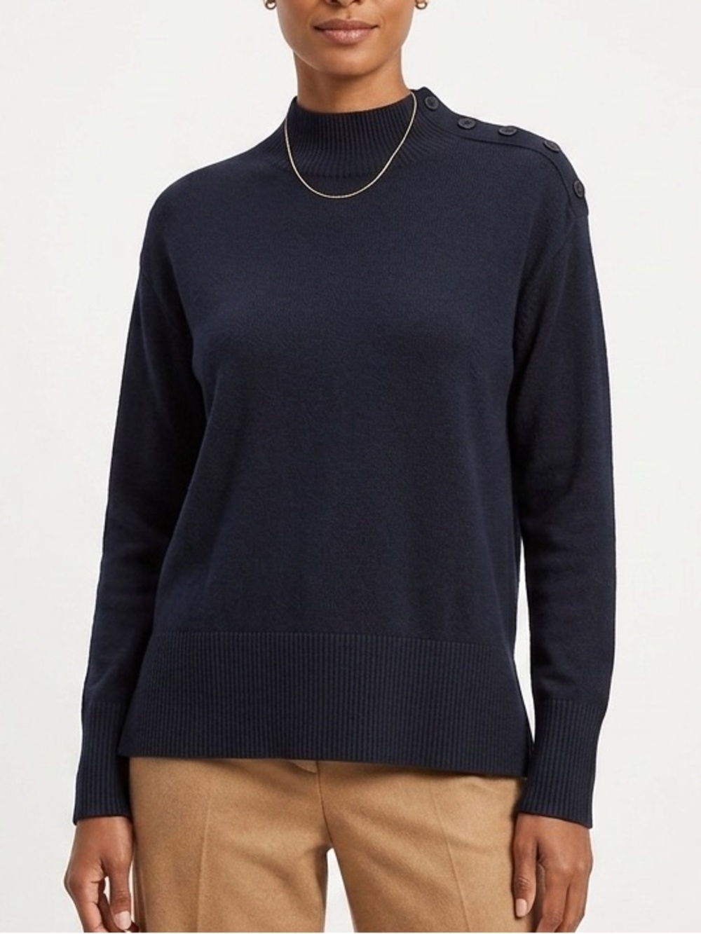 NWT Banana Republic Factory Navy Blue Button Mock Neck Sweater Mens L Large Cott